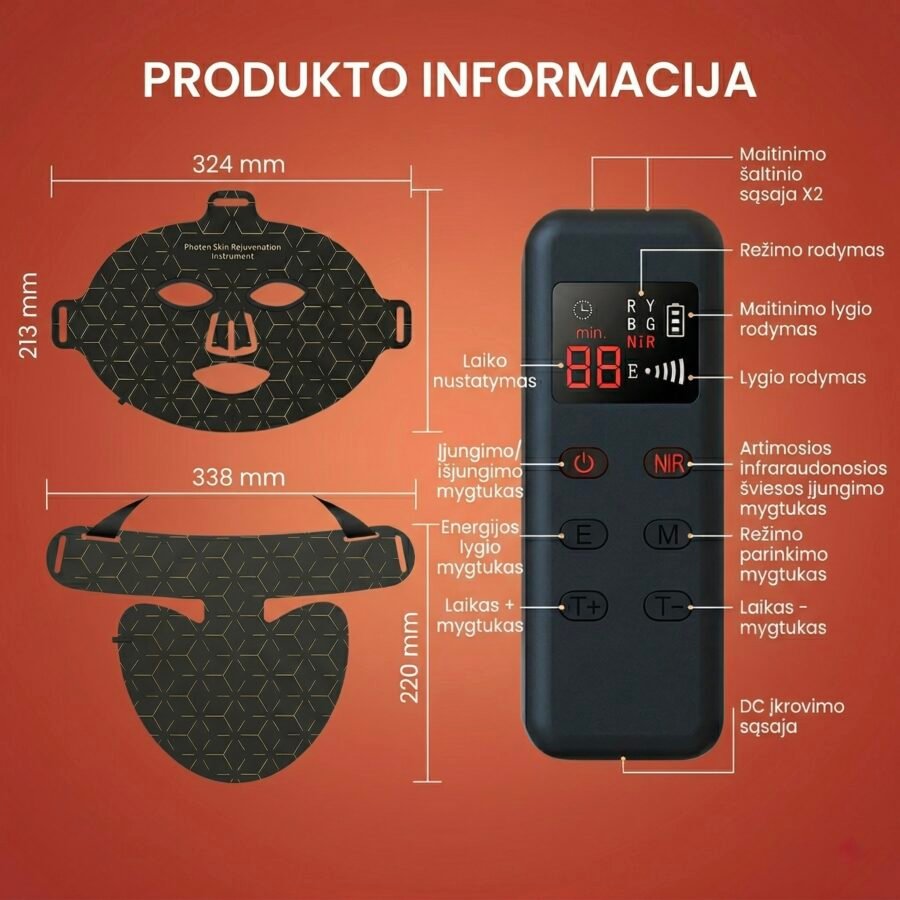 Alternative view of LuminoMax™ Spectrum Plus – Profesionali 8 Spektrų LED Veido ir Kaklo Kaukė Odos Atjauninimui
